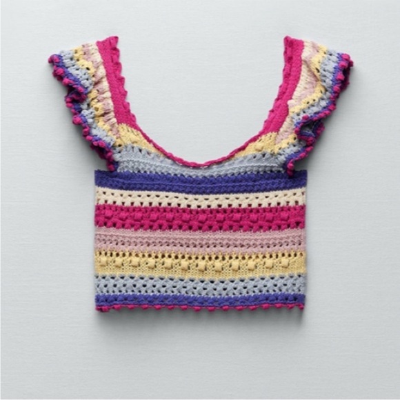 🌟HOST PICK 6/25!🌟 NWT rare HTF Zara multicolor ruffle knit crochet top! Size S - Picture 3 of 9